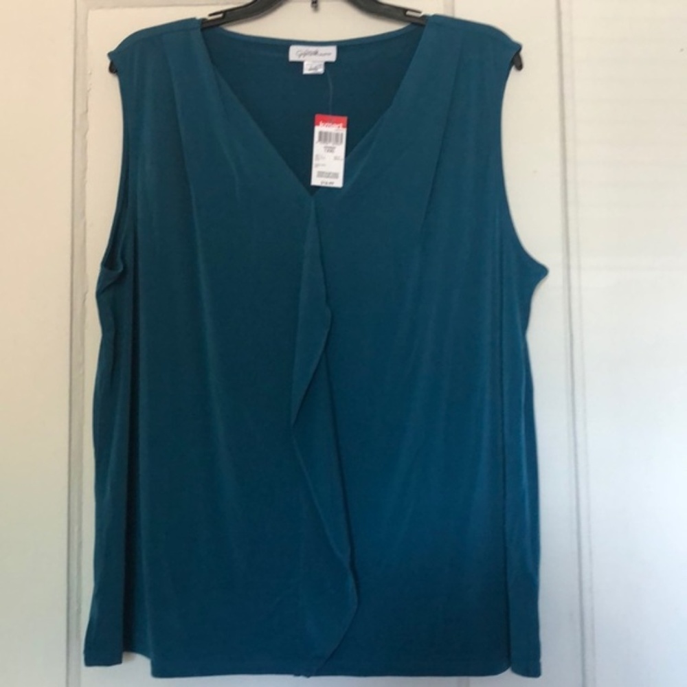 Size XXL Jaclyn Smith Ruffle Tank, Teal